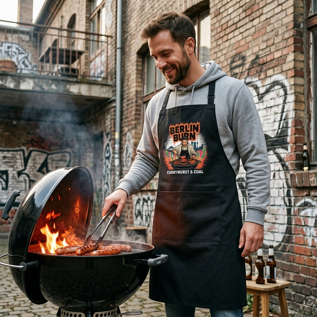 Berlin Burn – Premium Grillschürze (Currywurst & Coal Urban BBQ Zubehör)
