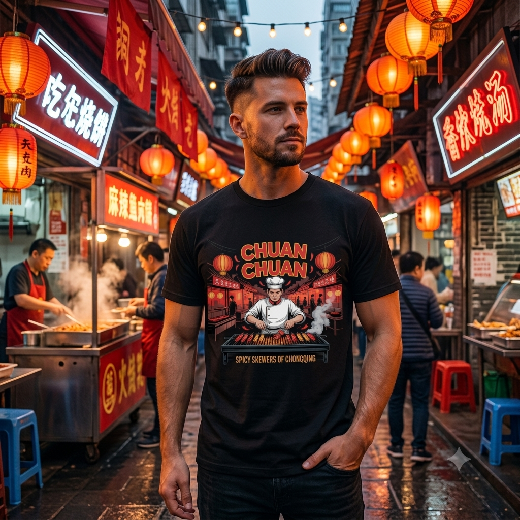 Chuan Chuan Chongqing – Premium T-Shirt (Asian BBQ & Spicy Skewers Street Food Style)