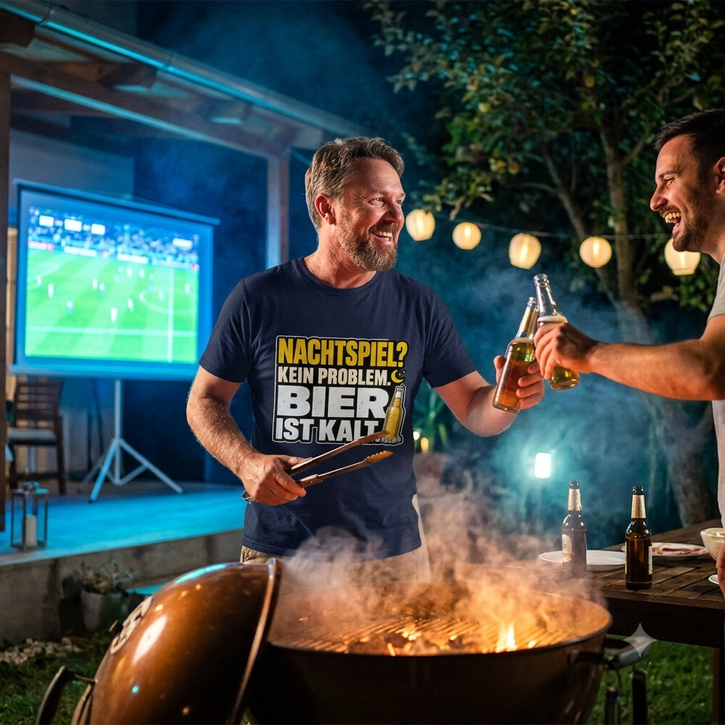 Nachtspiel Kein Problem Bier ist kalt – Premium T-Shirt (Lustiges WM 2026 Grillen & Fußball Shirt)