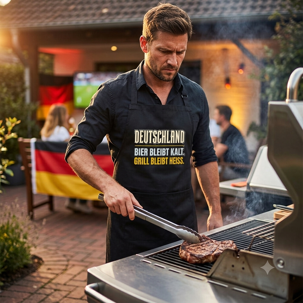 Deutschland: Bier bleibt kalt, Grill bleibt heiss – Premium Grillschürze