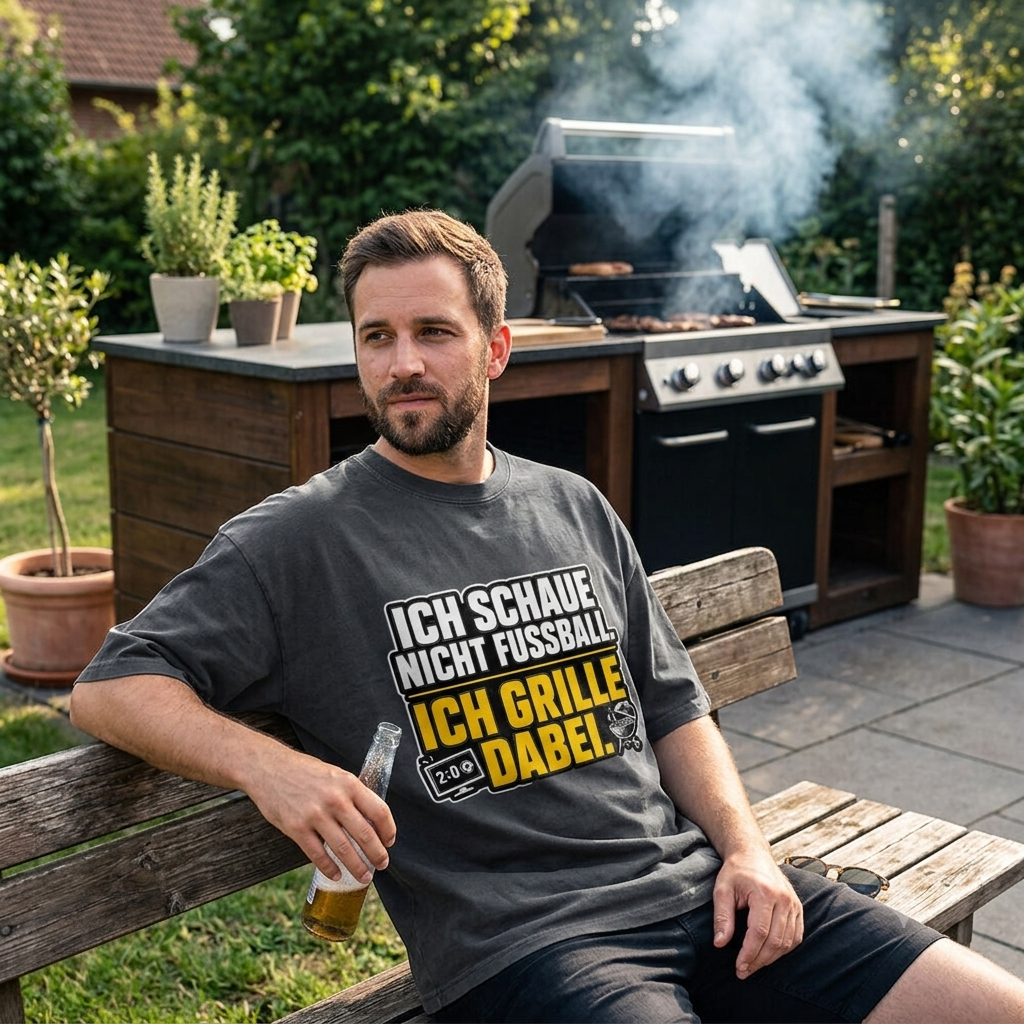 Ich schaue nicht Fußball. Ich grille dabei. – Lässiges Oversized T-Shirt (Grillmeister & Fan Outfit)