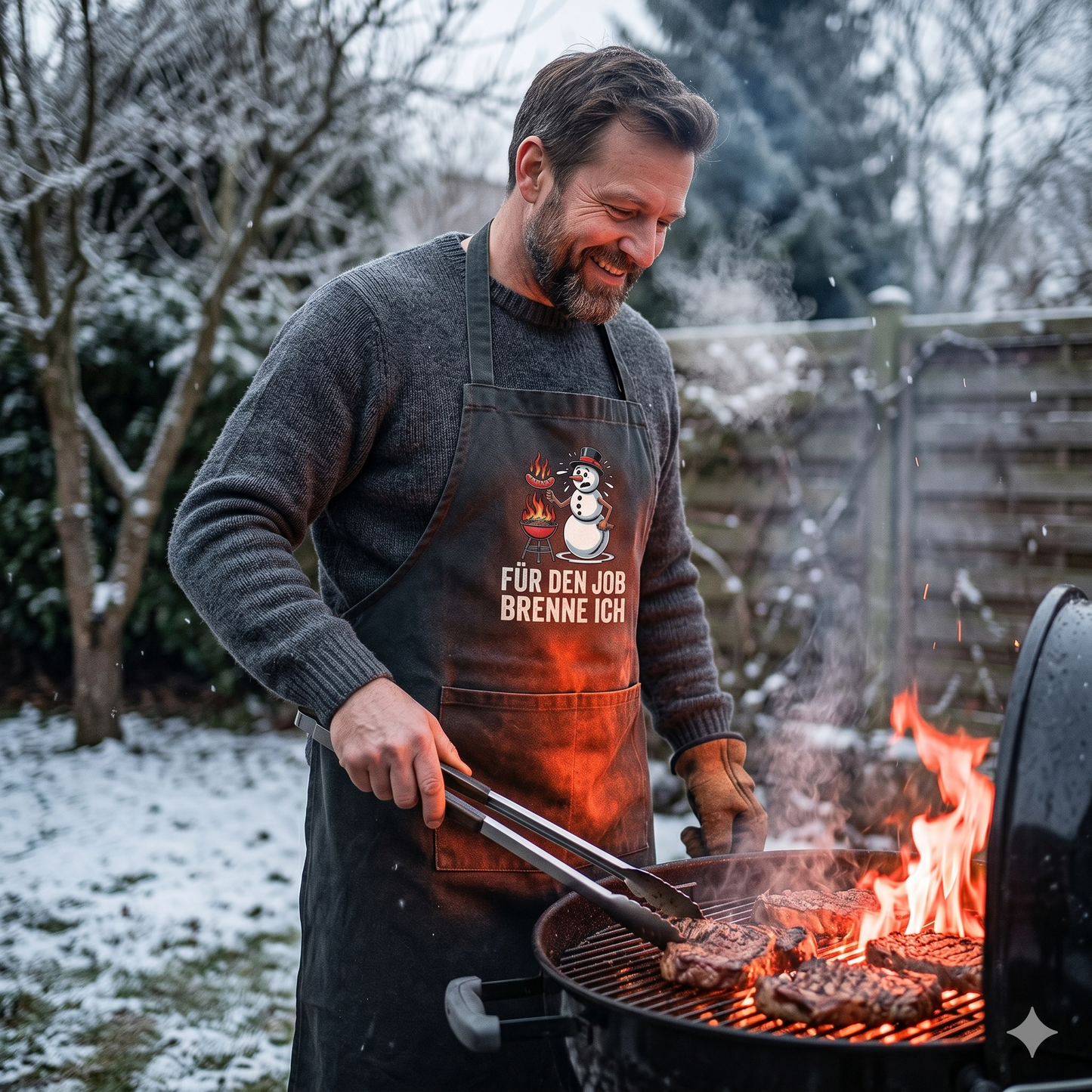 Für den Job brenne ich – Premium Grillschürze (Lustige Wintergrillen & BBQ Kochschürze)