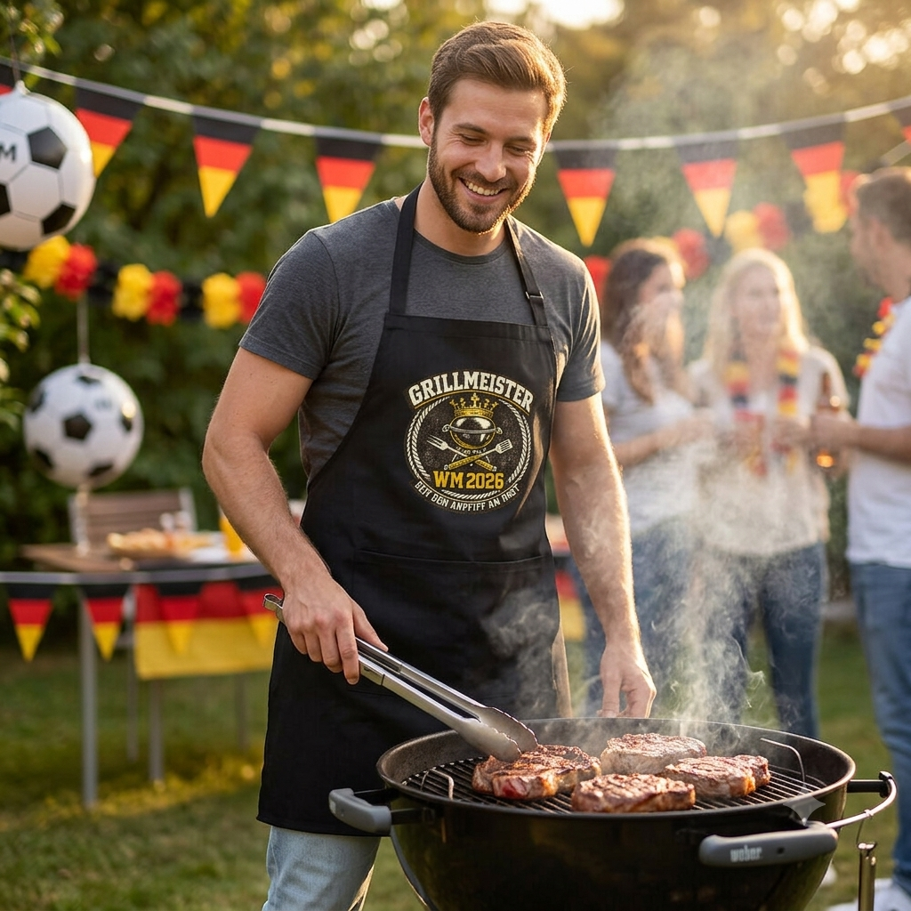 Grillmeister WM 2026 – Premium Grillschürze (Lustige Fußball & Grillen Kochschürze)