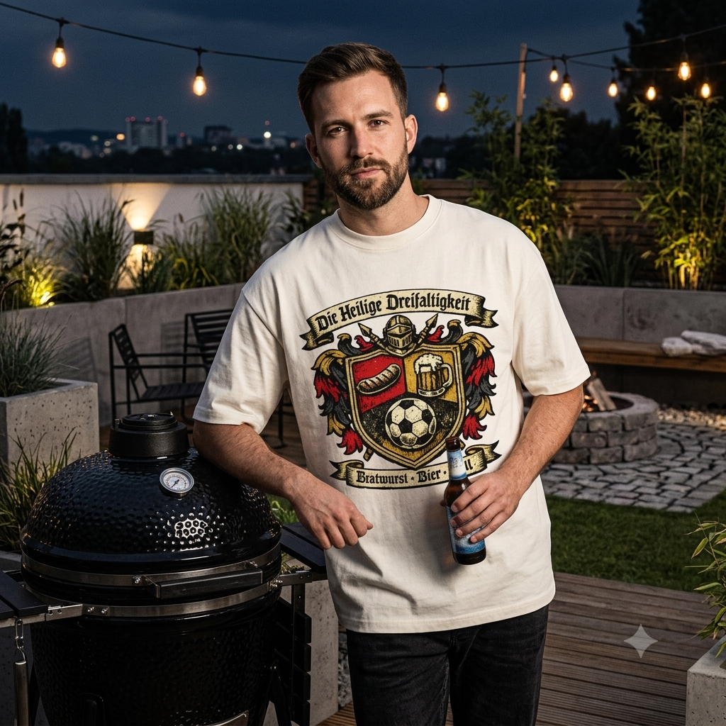 Die Heilige Dreifaltigkeit – Oversized Shirt (Bratwurst, Bier & Fußball)