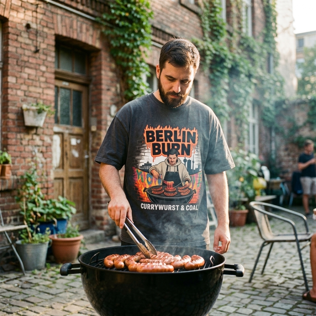 Berlin Burn – Lässiges Oversized T-Shirt (Currywurst & Coal Streetwear)