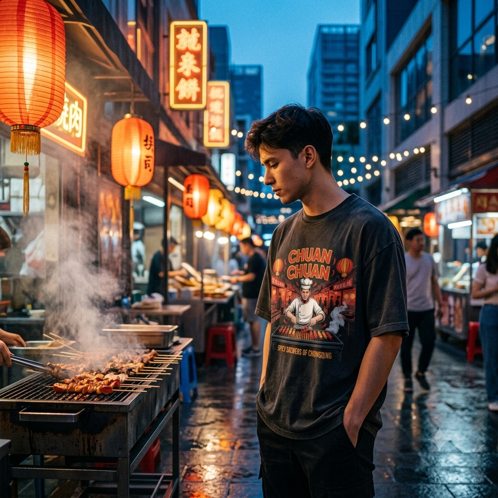 Chuan Chuan Chongqing – Lässiges Oversized T-Shirt (Spicy Asian BBQ Streetwear)