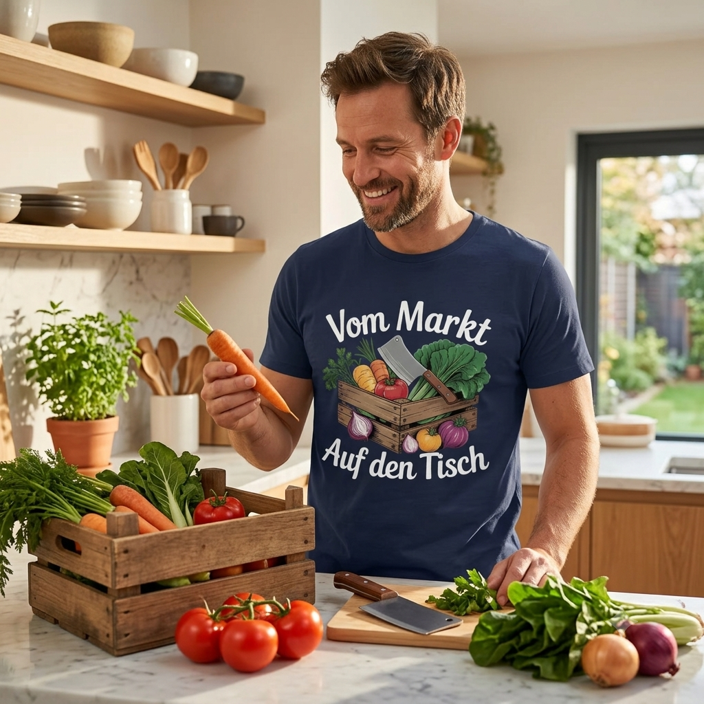 Vom Markt auf den Tisch – Premium T-Shirt (Farm-to-Table Kochdesign)