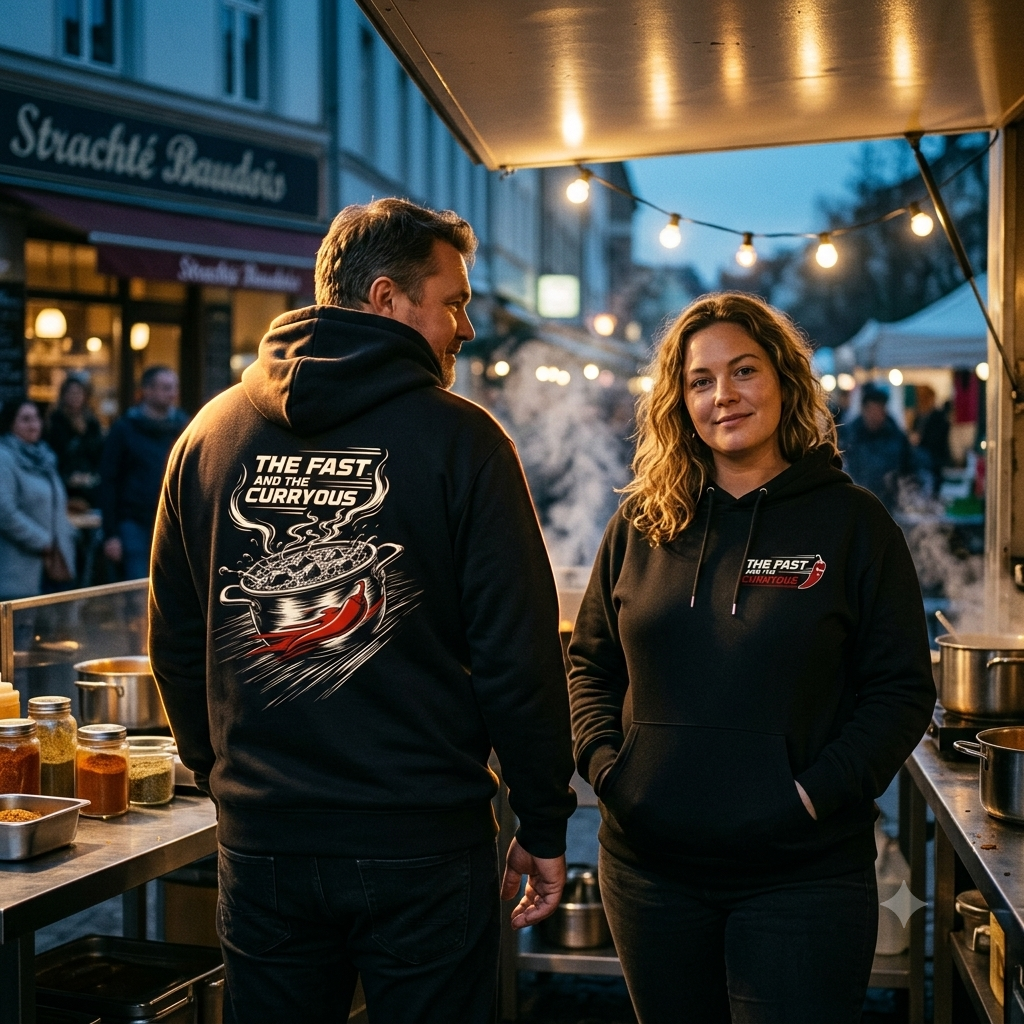 The Fast and the Curryous Streetware Premium Hoodie – Meatware Nahaufnahme