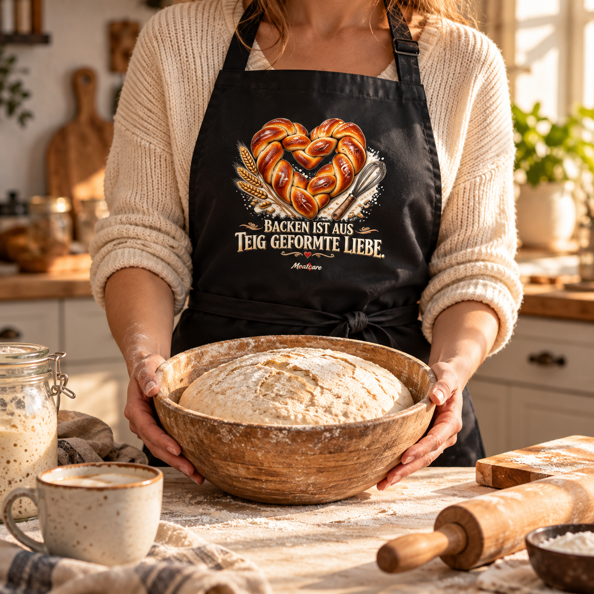 Backen ist aus Teig geformte Liebe – Backen Brot Hefezopf Backschürze