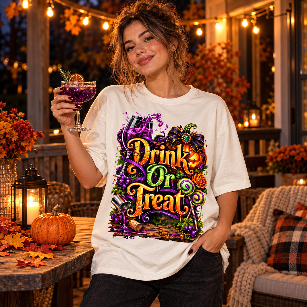 Drink Or Treat – Lustiges Halloween Cocktail Oversized Shirt