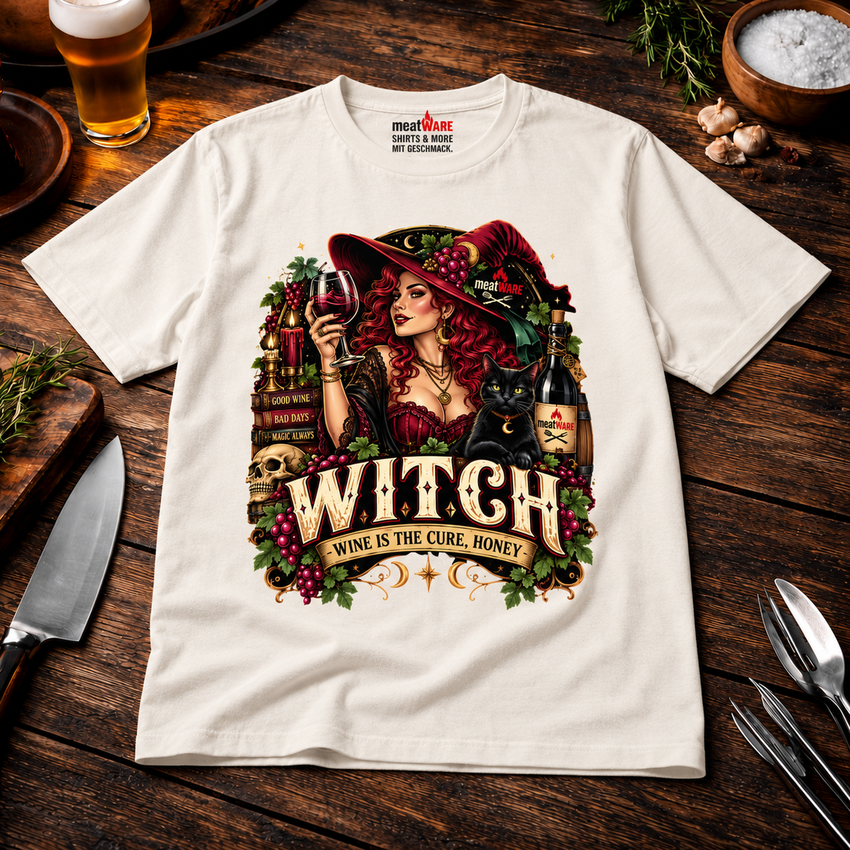 Witch Wine Is The Cure Honey – Lustiges Halloween Wein Oversized Shirt
