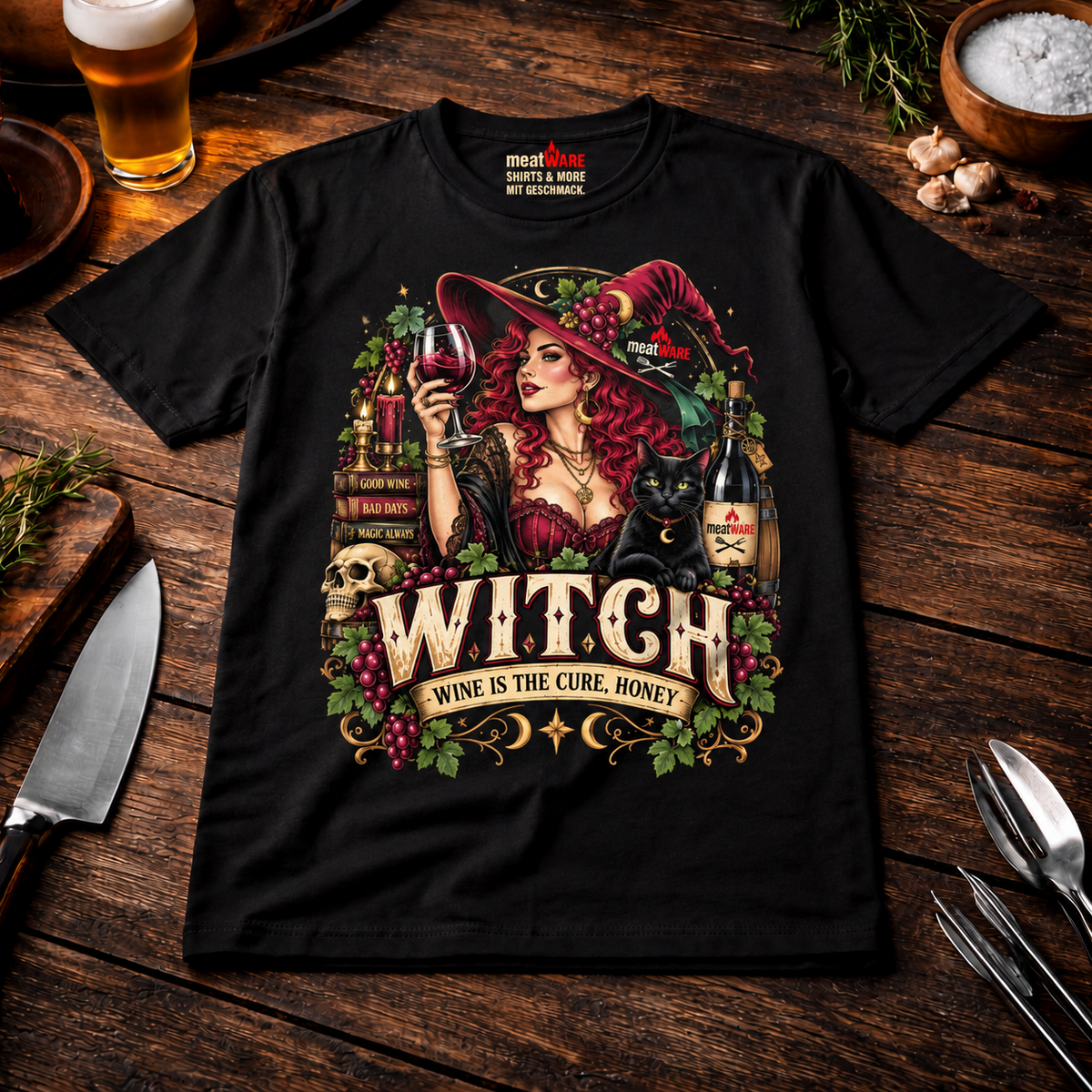 Witch Wine Is The Cure Honey – Lustiges Halloween Wein Premium T-Shirt