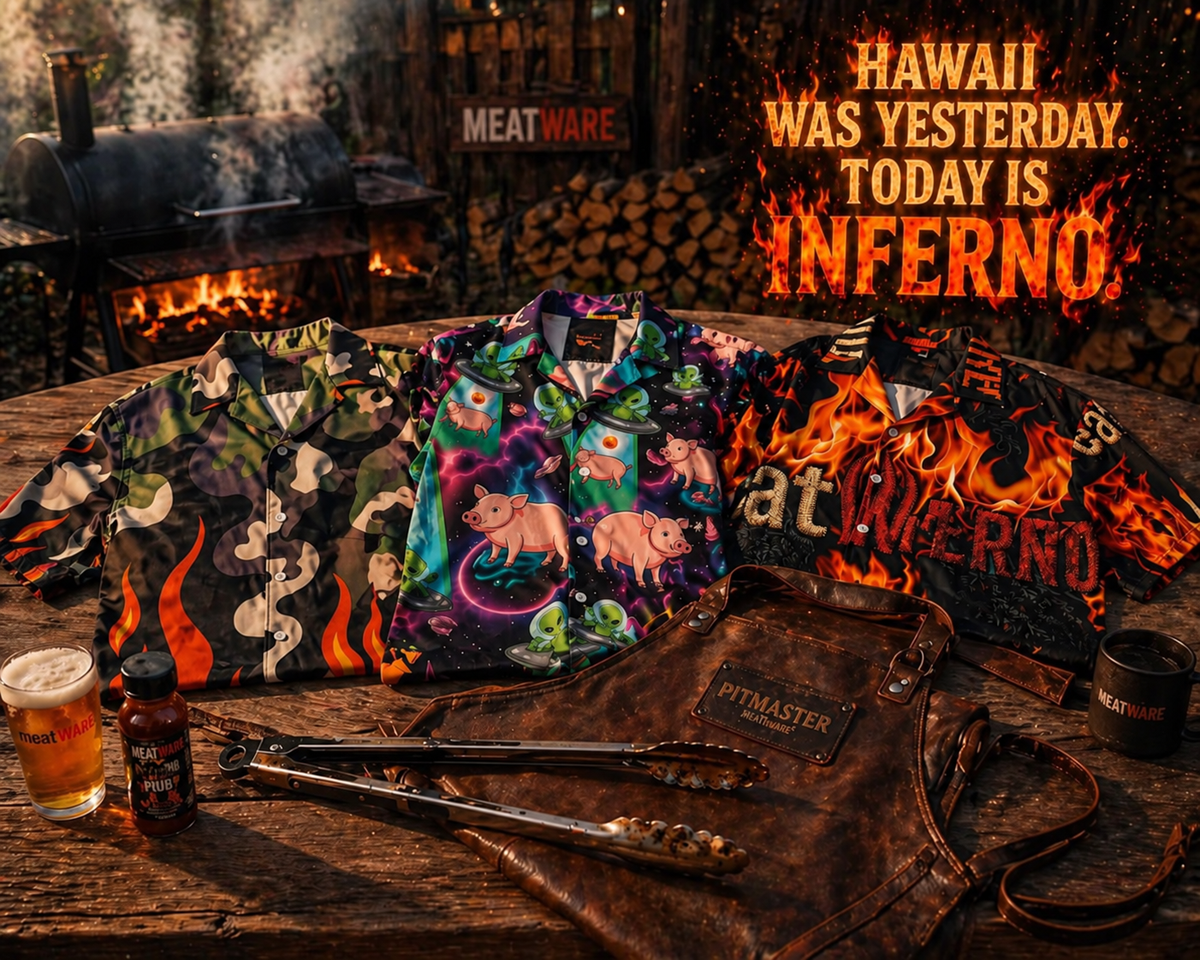Meatware BBQ Hawaiian shirts promotion in English
