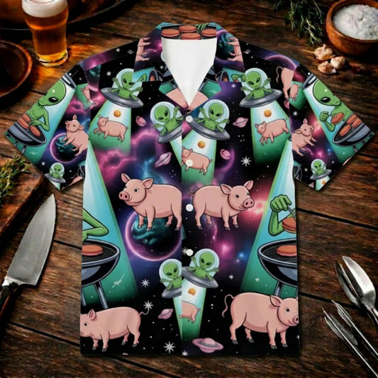Interstellar Pitmaster – Hawaiihemd (Lustiges Alien BBQ Allover-Print Shirt)