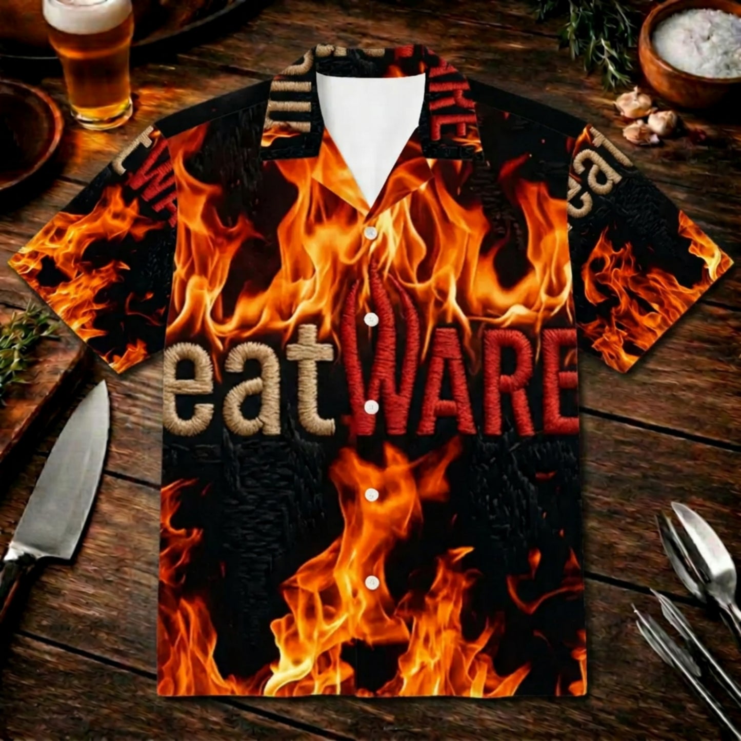 Meatware Inferno – Premium Hawaiihemd (Flaming BBQ Pitmaster Shirt)