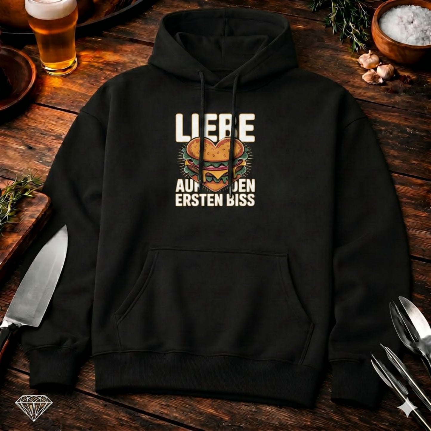 Liebe auf den ersten Biss – Oversized Hoodie (Burger-Design)