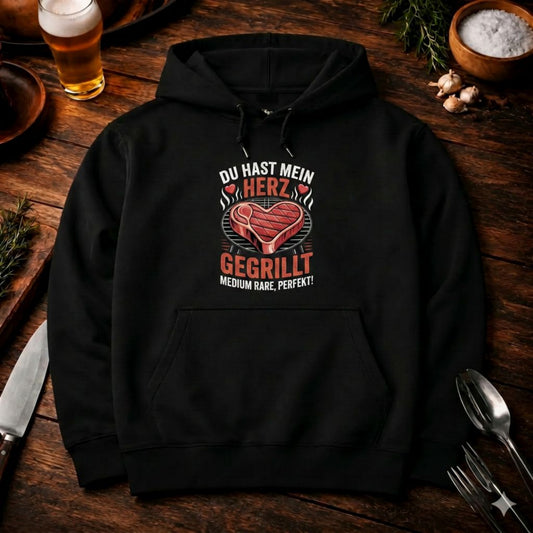 Du hast mein Herz gegrillt – Premium Hoodie (BBQ & Romantik)