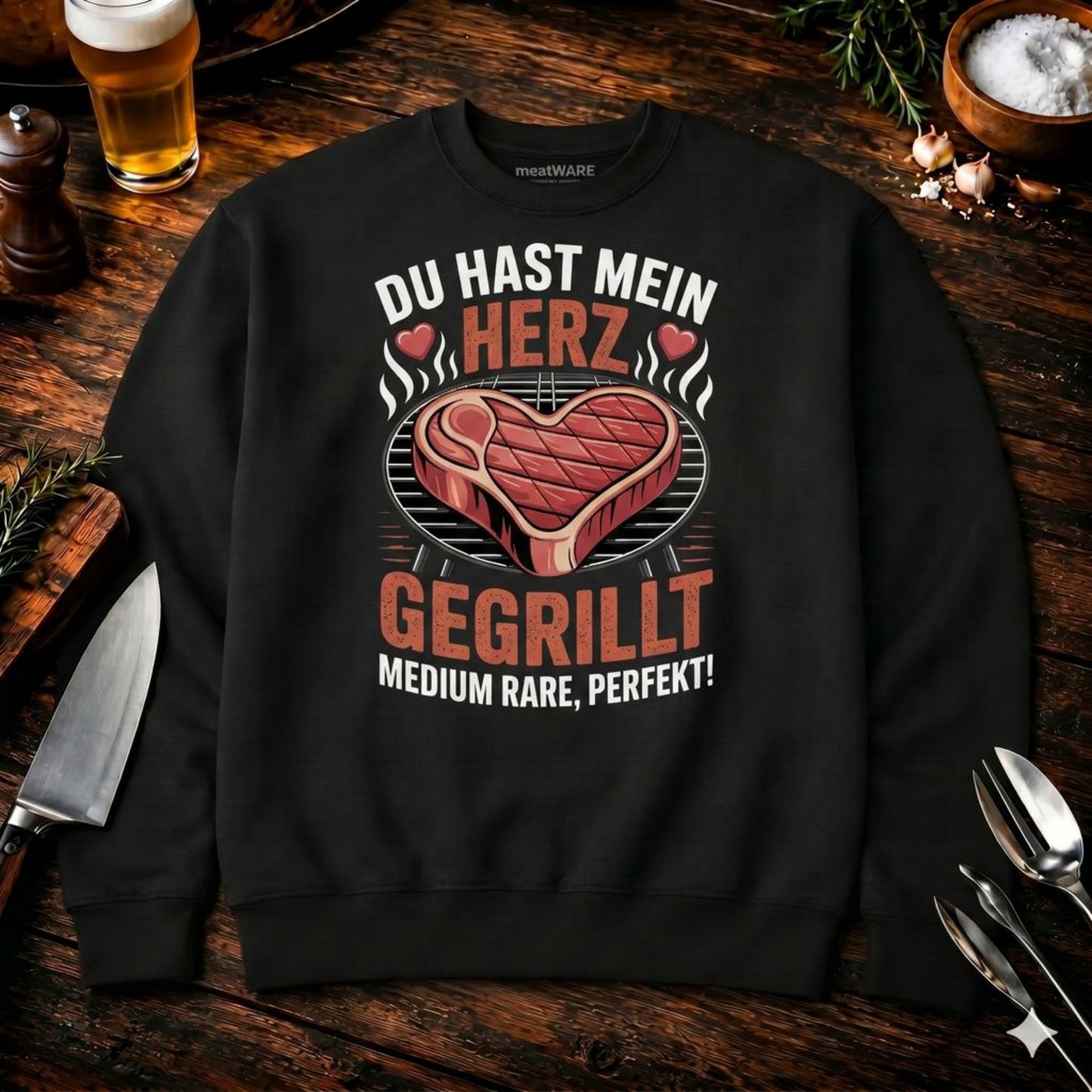 Du hast mein Herz gegrillt – Premium Organic Sweatshirt (BBQ & Romantik)