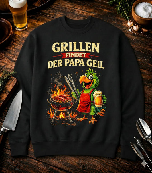 Grillen findet der Papa geil Organic Sweatshirt | Nachhaltiges Papagei Design