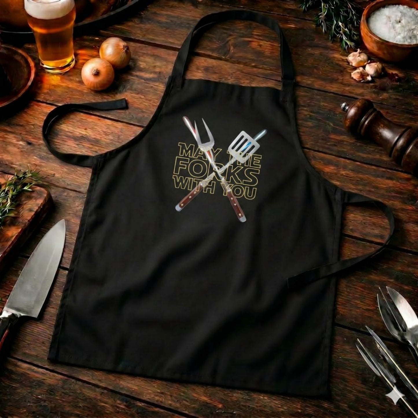 MAY THE FORKS WITH YOU – Premium Grillschürze (Grill & Sci-Fi)