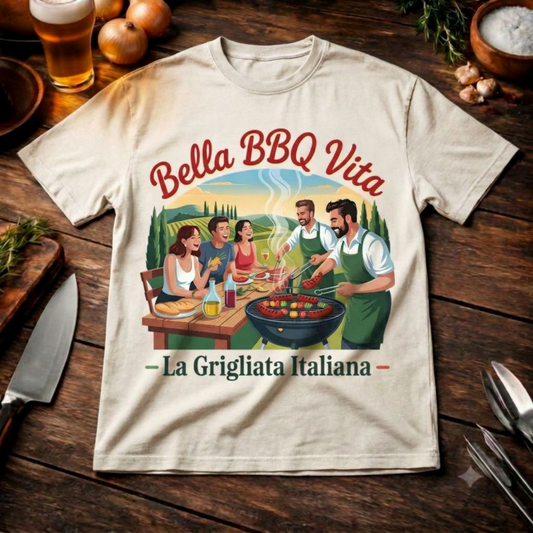Bella BBQ Vita – Lässiges Oversized T-Shirt (Italien & Grillen Lifestyle Shirt)