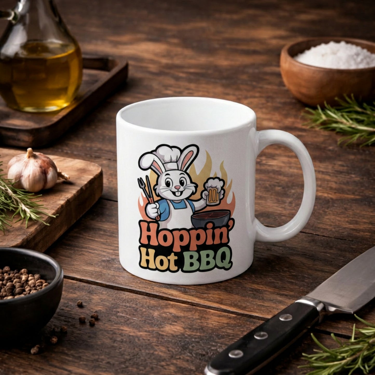 Hoppin' Hot BBQ Keramiktasse – Lustiger Grill-Hase Kaffeebecher | Meatware®