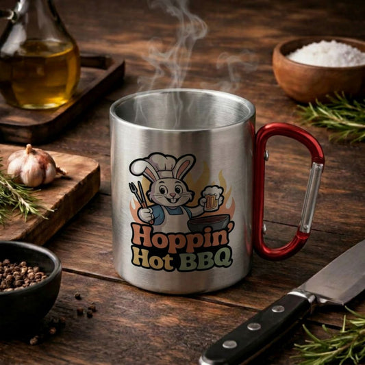 Hoppin' Hot BBQ Edelstahl-Tasse mit Karabiner – Outdoor Grill-Becher | Meatware®