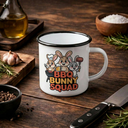 BBQ Bunny Squad Emaille Tasse – Robuster Outdoor Becher | Meatware®