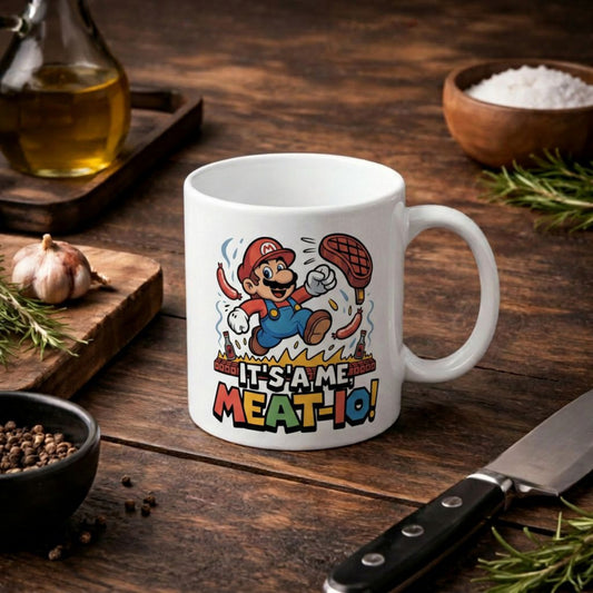 Meat-io Keramiktasse – Fleisch-Klempner Design | Lustiger Gamer Kaffeebecher