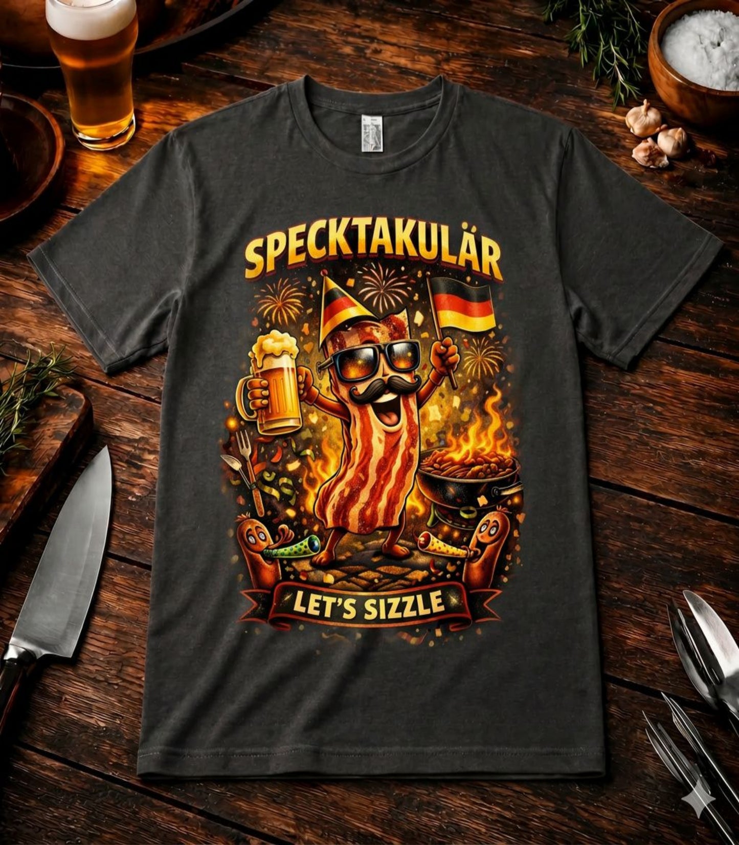 Specktakulär Let’s Sizzle Oversized Shirt – Heavy Cotton | Bacon Grill Design