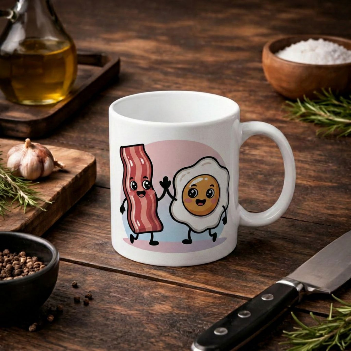 Bacon & Egg Friends – Keramiktasse (Lustige BBQ & Frühstück Kaffeetasse)