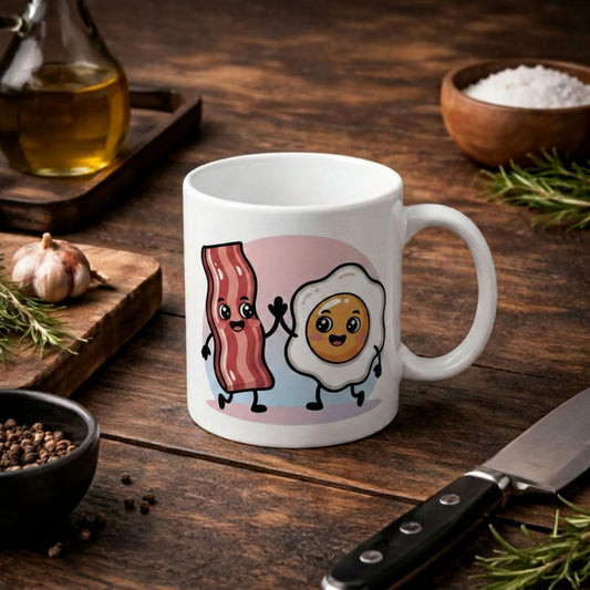 Bacon & Egg Friends – Keramiktasse (Lustige BBQ & Frühstück Kaffeetasse)