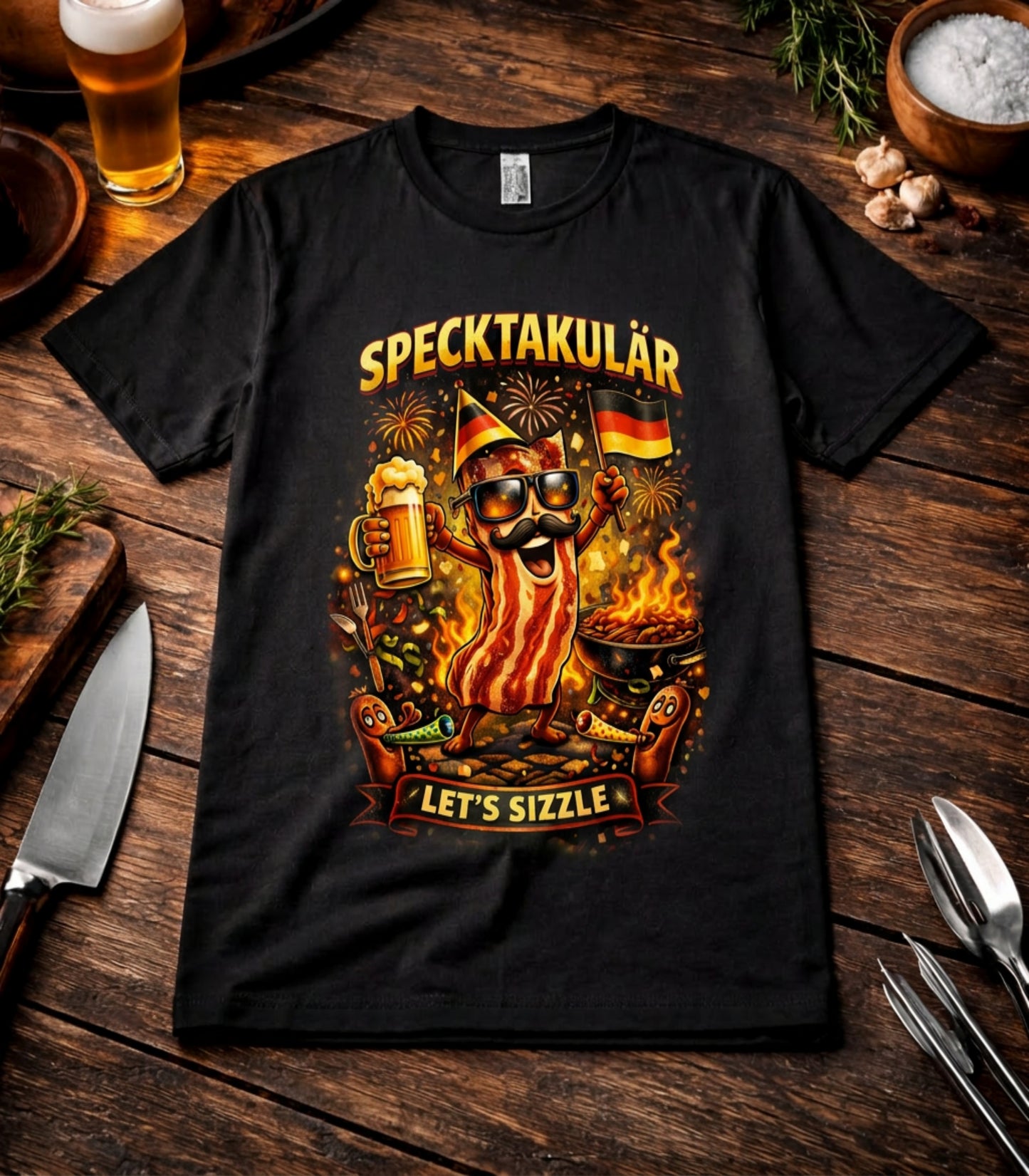 Premium Grill T-Shirt – Specktakulär Let's Sizzle Bacon | Meatware®