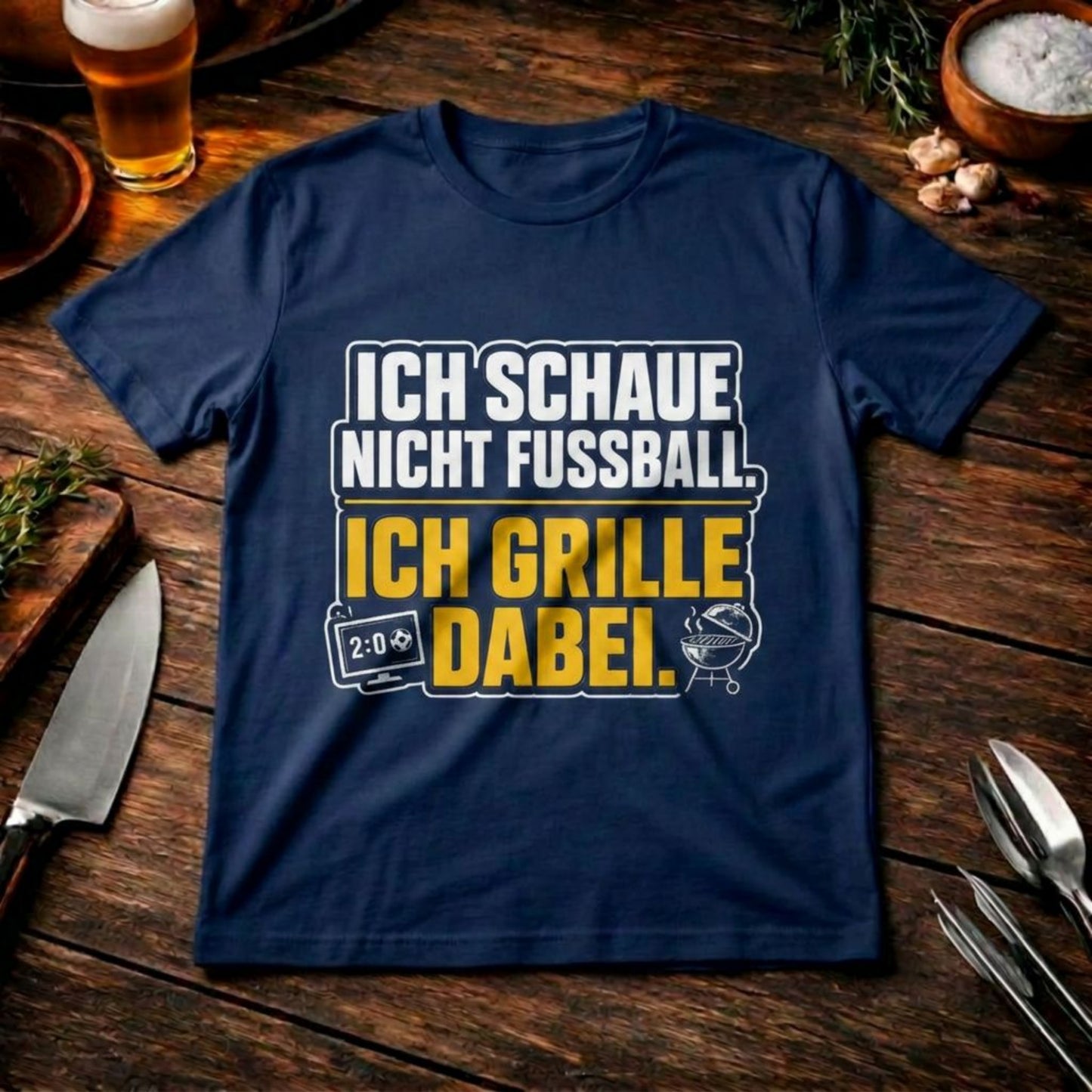 Ich schaue nicht Fußball. Ich grille dabei. – Premium T-Shirt (Lustiges Grillmeister & Fan Outfit)