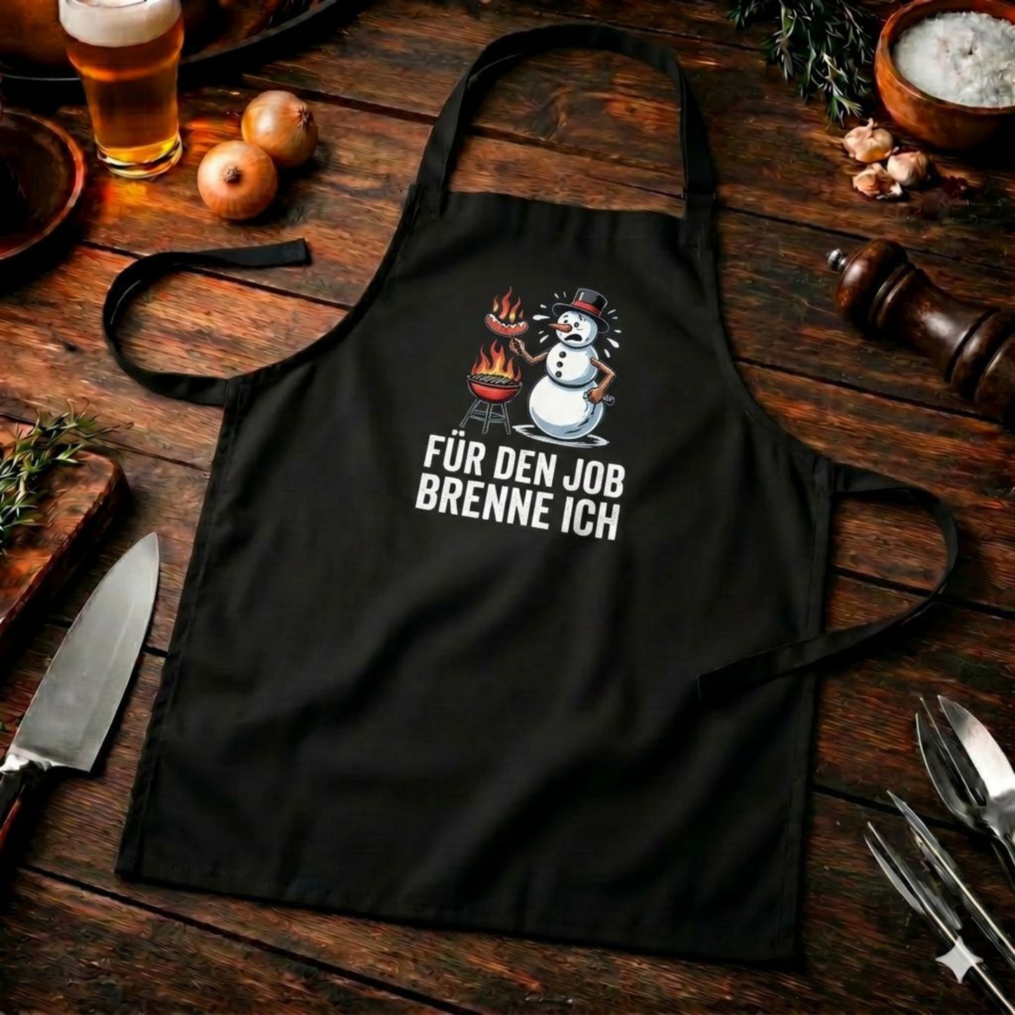 Für den Job brenne ich – Premium Grillschürze (Lustige Wintergrillen & BBQ Kochschürze)