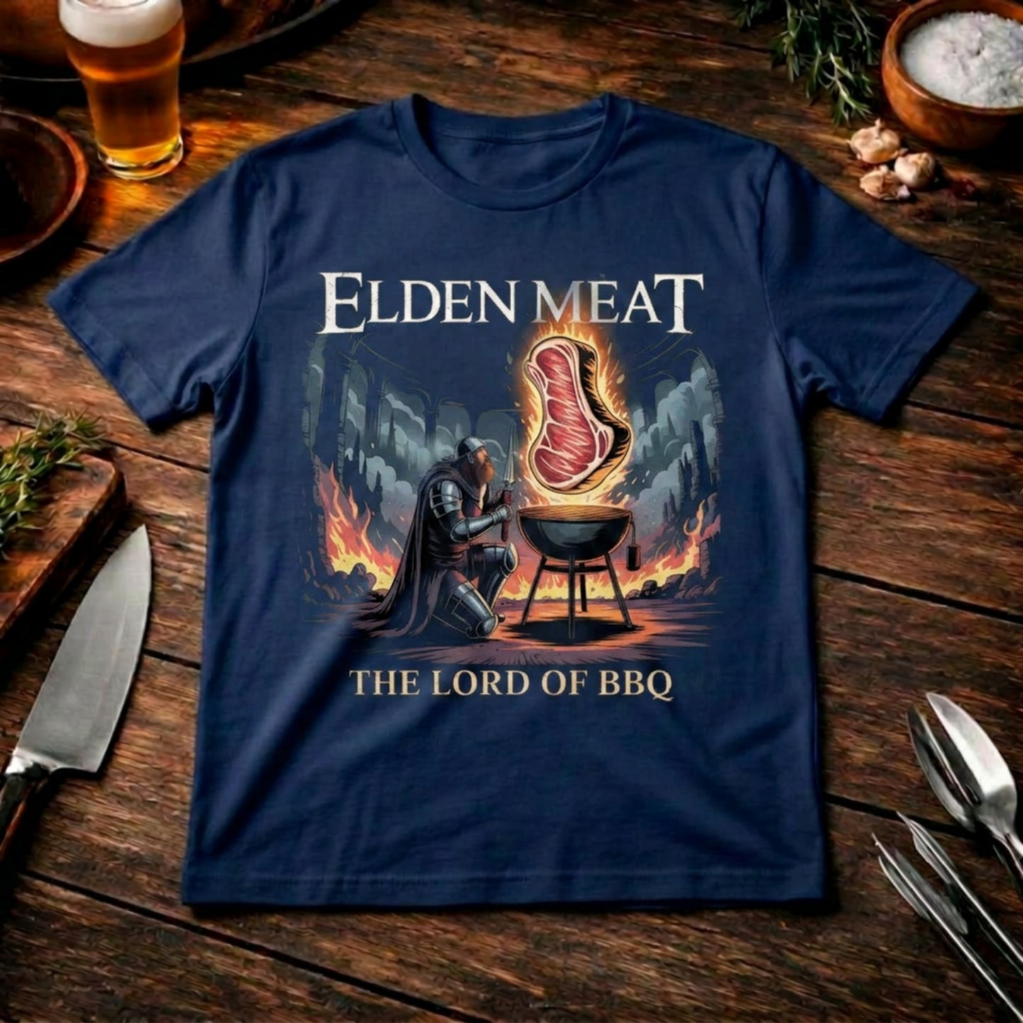Elden Meat T-Shirt – The Lord of BBQ | Episches Gamer Grill-Design
