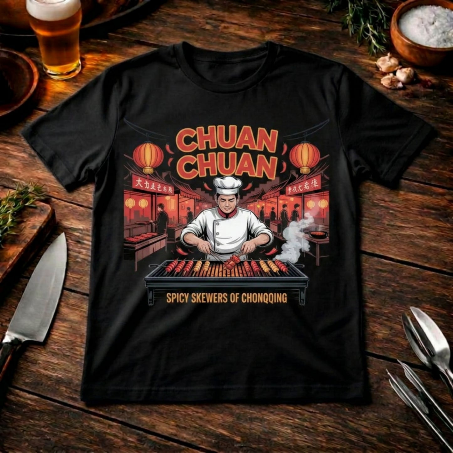 Chuan Chuan Chongqing – Premium T-Shirt (Asian BBQ & Spicy Skewers Street Food Style)