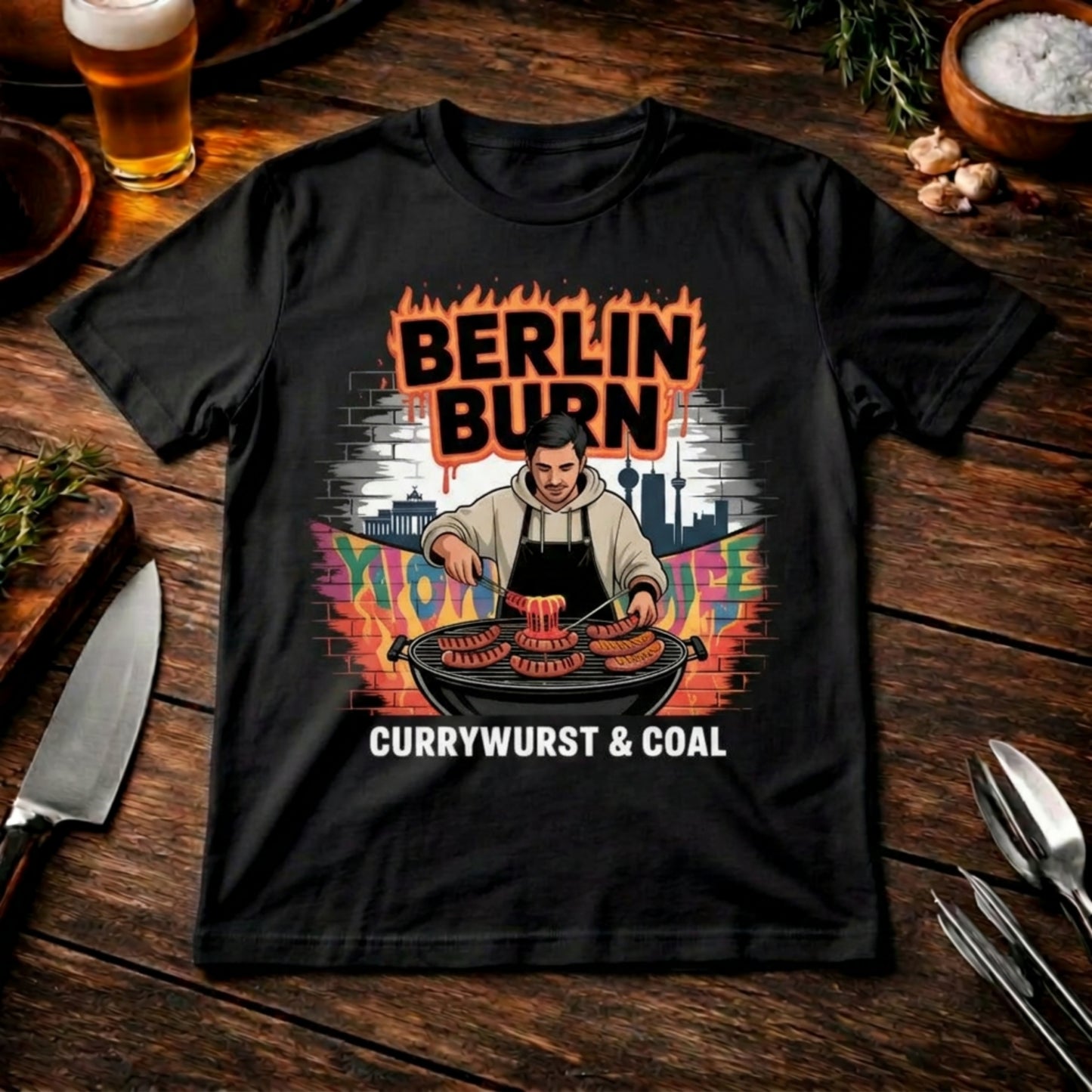 Berlin Burn – Premium T-Shirt (Currywurst & Coal Street Food Outfit)