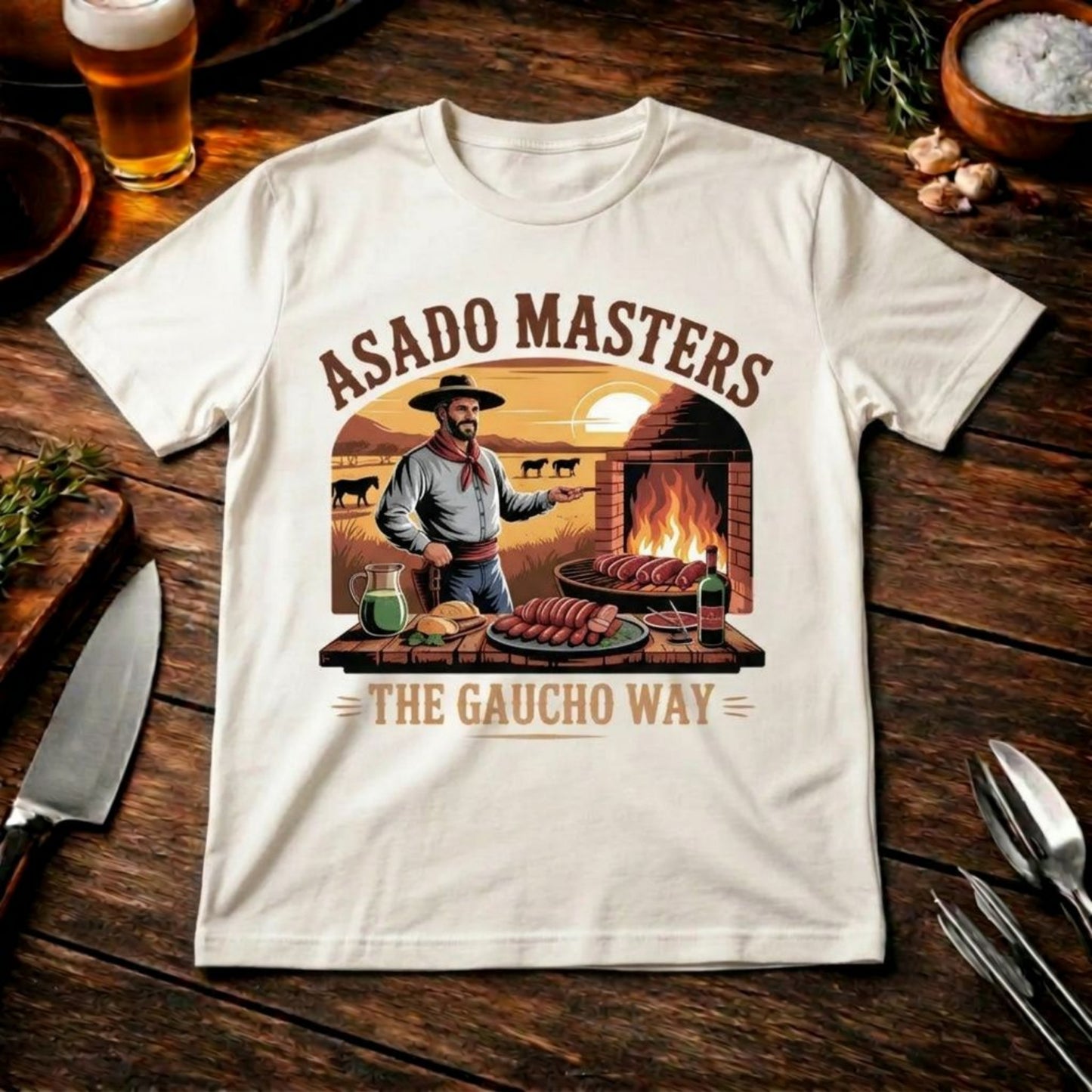 Asado Masters The Gaucho Way – Premium T-Shirt (Argentinisches Grillen & Open Fire Shirt)