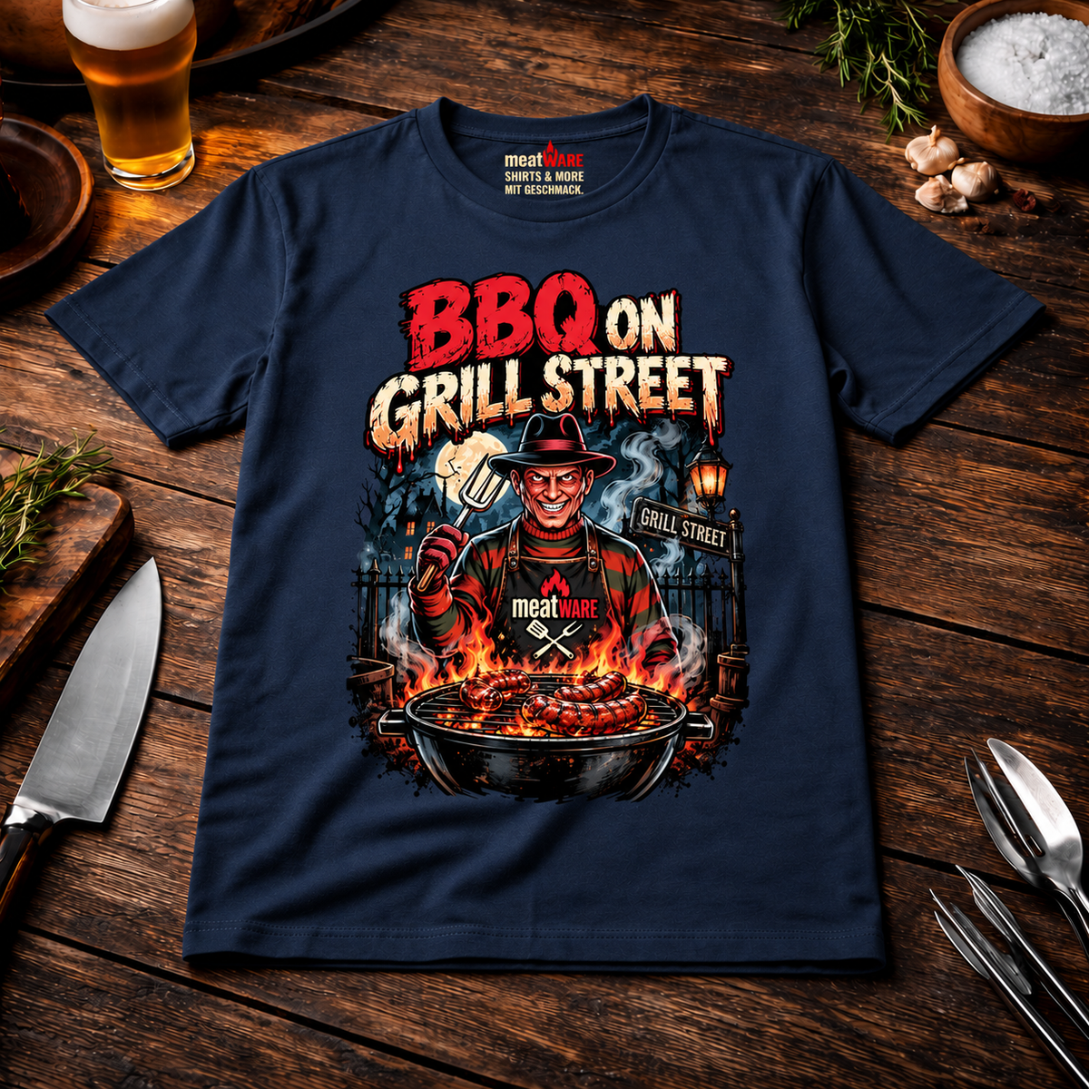 BBQ on Grill Street – Lustiges Horror Grill Premium T-Shirt