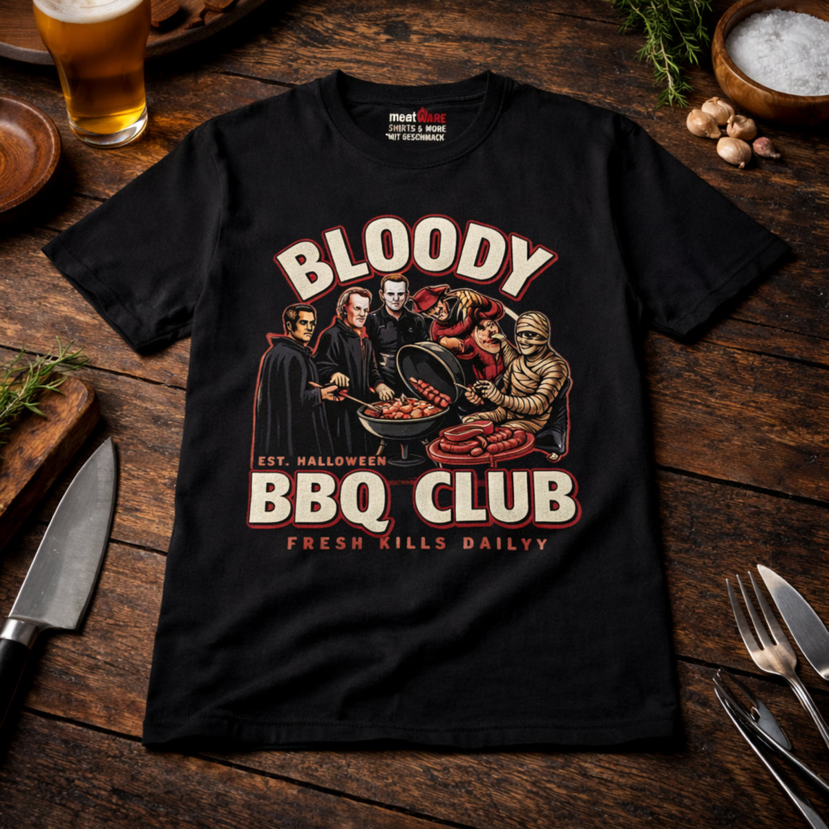 Bloody BBQ Club - Premium T-Shirt | Lustiges Horror Monster Grillen T-Shirt