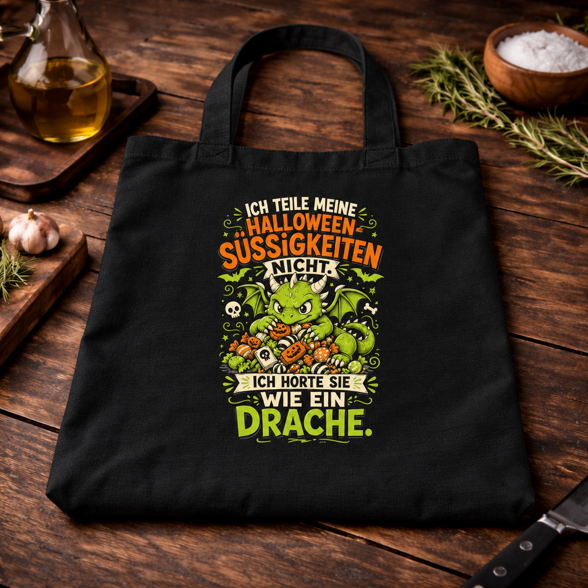 Ich horte meine Süßigkeiten wie ein Drache | Robuster Halloween Stoffbeutel
