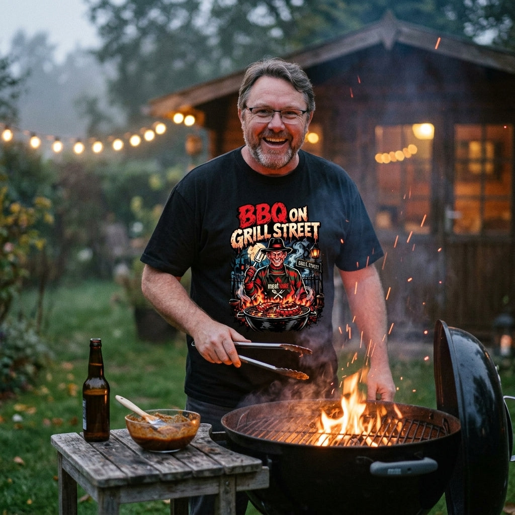 BBQ on Grill Street – Lustiges Horror Grill Oversized Shirt