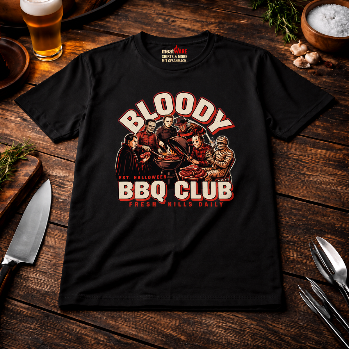 Bloody BBQ Club – Oversized Shirt | Lustiges Horror Monster Grillen T-Shirt