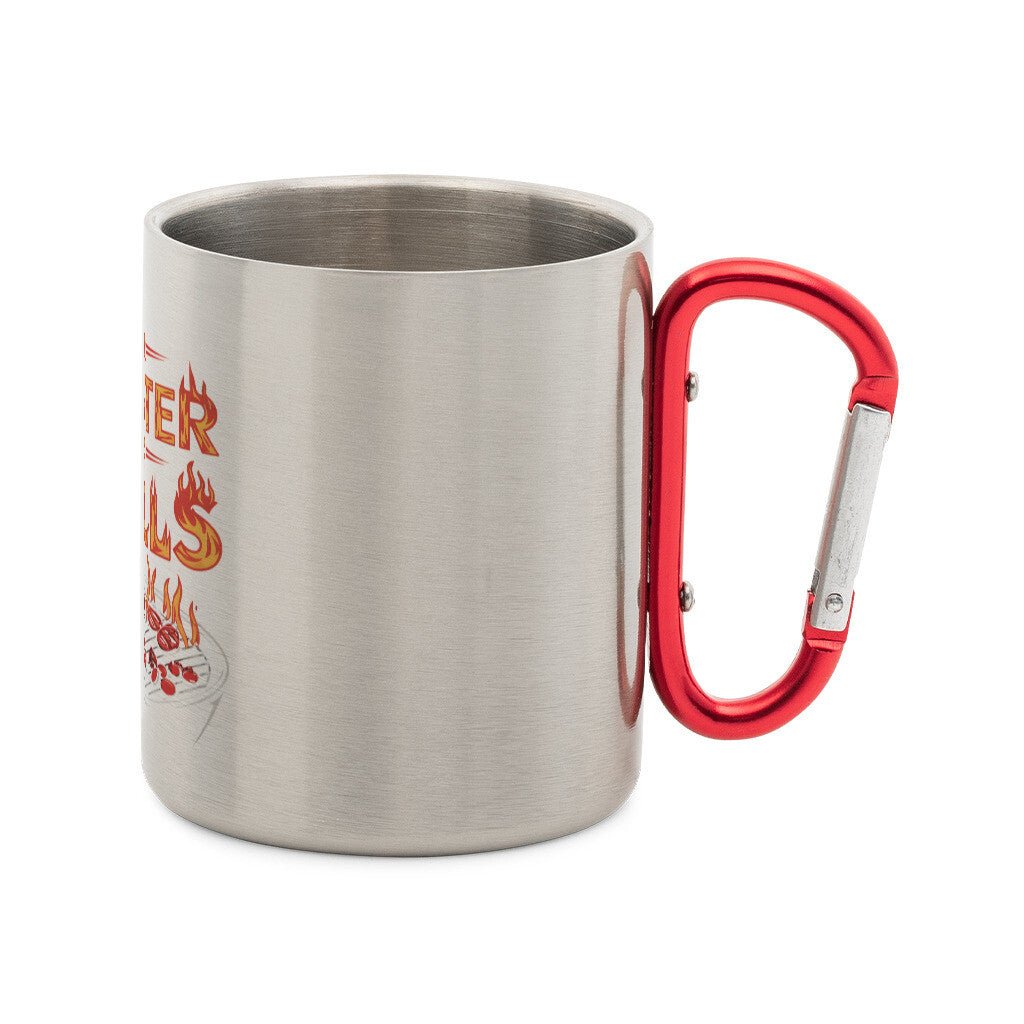 Der Meister des Grills - Edelstahl - Tasse mit Karabiner | Mug | Meatware