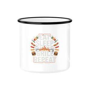 Eat Sleep Grill Repeat - Emaille Tasse | Mug | Meatware
