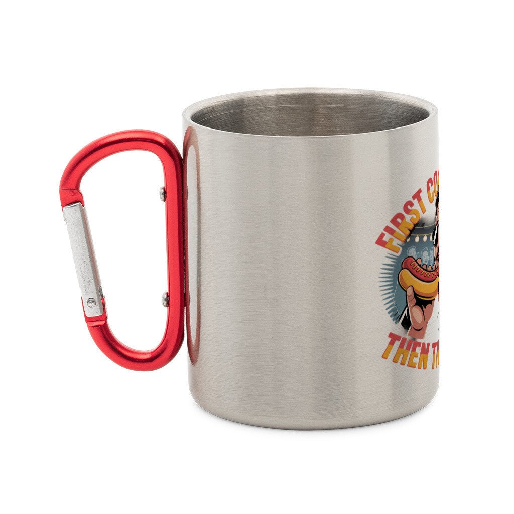 First comes the wurst then the Durst - Edelstahl - Tasse mit Karabiner | Mug | Meatware