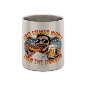 First comes the wurst then the Durst - Edelstahl - Tasse mit Karabiner | Mug | Meatware