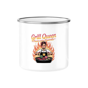 Grill Queen – Feuer unter Kontrolle - Emaille Tasse | Mug | Meatware