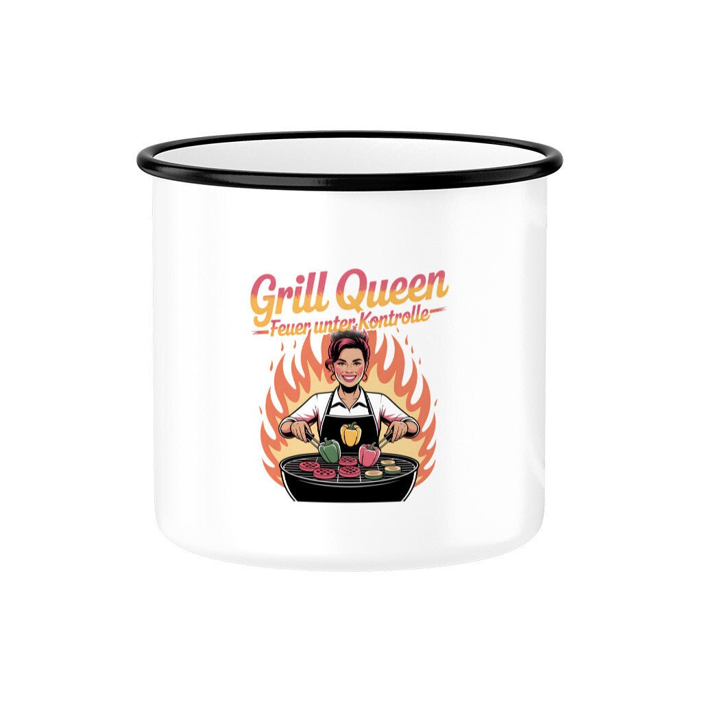 Grill Queen – Feuer unter Kontrolle - Emaille Tasse | Mug | Meatware